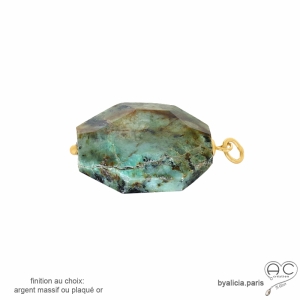 Pendentif turquoise africaine, plaqué or ou argent, pierre semi-précieuse