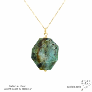Pendentif turquoise africaine pierre semi-précieuse plaqué or ou argent réalisé en France