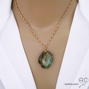 grand pendentif en pierre naturelle turquoise africaine jaspe africaine