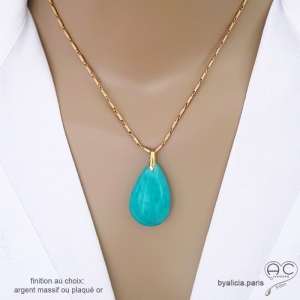 grand pendentif goutte en pierre naturelle amazonite et plaqué or