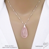 grand pendentif goutte rose en pierre naturelle quartz rose et argent
