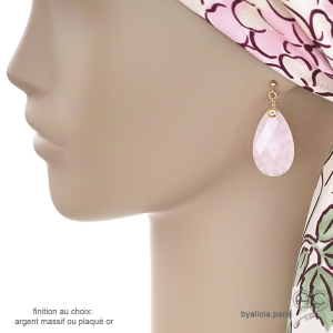 Boucles d'oreilles en quartz rose, grandes gouttes pendantes, fait main, création by Alicia