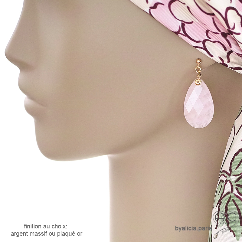 Boucles d'oreilles en quartz rose, grandes gouttes pendantes, fait main, création by Alicia Boucles d'oreilles en quartz rose, grandes gouttes pendantes, fait main, création by Alicia