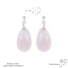 grandes boucles d'oreilles gouttes roses pendantes en pierre naturelle quartz rose et argent fait main sur mesure