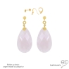 grandes boucles d'oreilles gouttes roses pendantes en pierre naturelle quartz rose et plaqué or fait main sur mesure