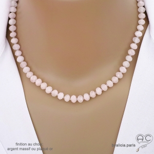 ras de cou rose clair femme en pierre naturelle quartz rose fait main sur mesure en France