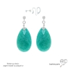 grandes boucles d'oreilles gouttes vert-bleu pendantes en pierre naturelle amazonite et argent fait main sur mesure