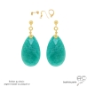 grandes boucles d'oreilles gouttes vert-bleu pendantes en pierre naturelle amazonite et plaqué or fait main sur mesure