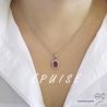 Pendentif zirconium fushia et brillant blanc, argent massif rhodié, femme