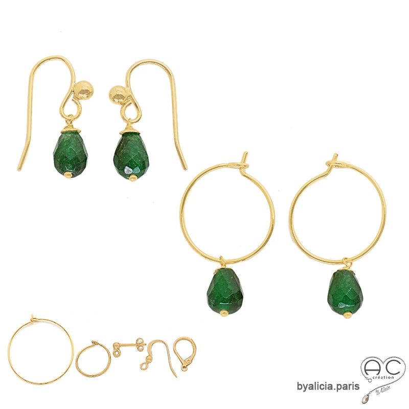 Boucles d'oreilles agate verte et plaqué or, crèoles, pierre naturelle, fait main, création by Alicia Boucles d'oreilles agate verte et plaqué or, crèoles, pierre naturelle, fait main, création by Alicia
