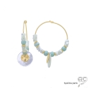 Créoles nacre et amazonite,  pampille nacre et médaille en plaqué or, fait mai, création by Alicia