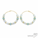Créoles nacre et amazonite, plaqué or, boucles d\'oreilles, fait mai, création by Alicia