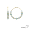 Créoles en plaqué or avec nacre et amazonite, boucles d'oreilles blanches femme réalisées à la main