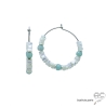 créoles en argent massif avec nacre blanche et amazonite, boucles d'oreilles femme fait main