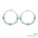 Créoles nacre et amazonite, argent massif, boucles d\'oreilles, fait mai, création by Alicia