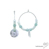 Créoles nacre et amazonite,  pampille nacre et médaille en argent massif, fait mai, création by Alicia
