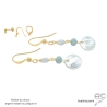 boucles d'oreilles en plaqué or ou en argent avec nacre blanc pendantes raffinées