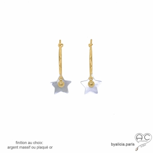 boucles d'oreilles petites créoles avec étoile en nacre blanche réalisées à la main en France