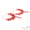 créoles rouges en plaqué or et corail véritable rouge boucles d'oreilles rouges femme