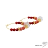 créoles plaqué or avec corail rouge boucles d'oreilles rouges femme réalisées à la main en France