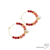 créoles rouges femme en plaqué or, corail, nacre, boucles d'oreilles créateur