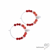 boucles d'oreiles rouges femme créoles en argent avec corail fait sur mesure à la main