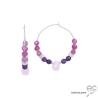 créoles en argent massif 925 avec tourmaline rose et améthyste, boucles d'oreilles