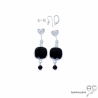 boucles d'oreilles pendantes noires femme en argent massif et onyx noire réalisées à la main