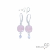 boucles d'oreilles roses femme en argent 925 et quartz rose fait main sur mesure en France