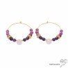 boucles d'oreilles roses femme créoles en plaqué or avec pierres naturelles réalisées à la main