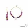 créoles en plaqué or avec tourmaline rose et améthyste boucles d'oreilles femme en pierres naturelles