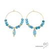 créoles bleues en plaqué or et pierres semi-précieuses apatite et calcédoine réalisées à la main