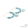 boucles d'oreilles créoles bleues en plaqué or et apatite fait main en France