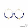 créoles bleues en plaqué or et lapis-lazuli réalisées à la main en France