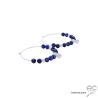 boucles d'oreilles grandes créoles en argent massif et pierre bleue lapis-lazuli réalisées à la main