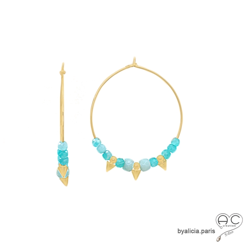 Créoles amazonite et pointes en plaqué or, boucles d'oreilles, pierre fine, fait main, création by Alicia Créoles amazonite et pointes en plaqué or, boucles d'oreilles, pierre fine, fait main, création by Alicia