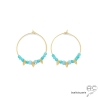 créoles grandes boucles d'oreilles en plaqué or et pierre naturelle amazonite