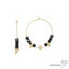 grandes créoles en plaqué or avec spinelle noir et agate blanche, boucles d'oreilles en pierres naturelles