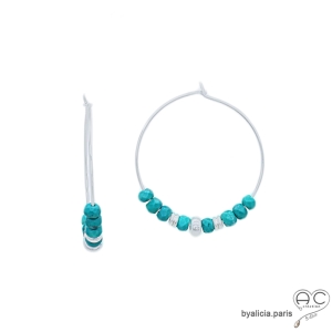 Créoles turquoise et rondelles en argent 925, boucles d'oreilles, pierre fine, fait main, création by Alicia