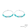 boucles d'oreilles grandes créoles en argent avec pierre amazonite réalisées à la main