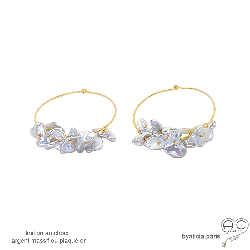 Créoles avec perles naturelles Keshi en forme de pétales, boucles d'oreilles faits main, création by Alicia Créoles avec perles naturelles Keshi en forme de pétales, boucles d'oreilles faits main, création by Alicia