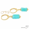 Boucles d'oreilles pendantes en amazonite et plaqué or 750 3MIC, pierre naturelle vert d'eau forme baroque