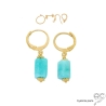 boucles d'oreilles en plaqué or et pierre semi-précieuse amazonite réalisées à la main en France