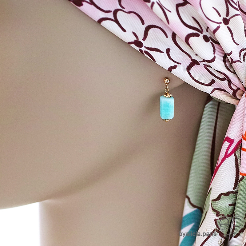 Boucles d'oreilles amazonite, plaqué or 750 3MIC, pierre naturelle vert d'eau, forme baroque, fait main, création by Alicia Boucles d'oreilles amazonite, plaqué or 750 3MIC, pierre naturelle vert d'eau, forme baroque, fait main, création by Alicia