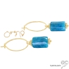 Boucles d'oreilles pendantes en apatite et plaqué or 750 3MIC, pierre naturelle bleue azur forme baroque