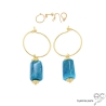 boucles d'oreilles en plaqué or et pierre semi-précieuse apatite réalisées à la main en France