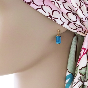 Boucles d'oreilles apatite, plaqué or 750 3MIC, pierre naturelle bleue azur, forme baroque, fait main, création by Alicia