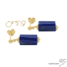 Boucles d'oreilles pendantes en lapis-lazuli et plaqué or 750 3MIC, pierre naturelle bleue roi