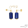 boucles d'oreilles en plaqué or et pierre semi-précieuse lapis-lazuli réalisées à la main en France