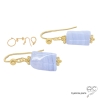 Boucles d'oreilles pendantes en calcédoine bleue et plaqué or 750 3MIC, pierre naturelle bleue